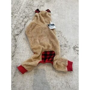 Fab Dog Reindeer‎ Buffalo Plaid Dog Pajamas NWT Size Large Fleece